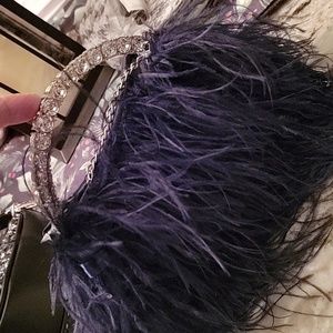 Navy blue ostrich feather handbag nwt